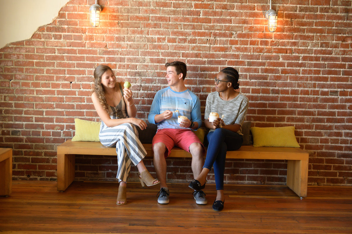Students in an ice cream shop in downtown Moscow, Idaho.