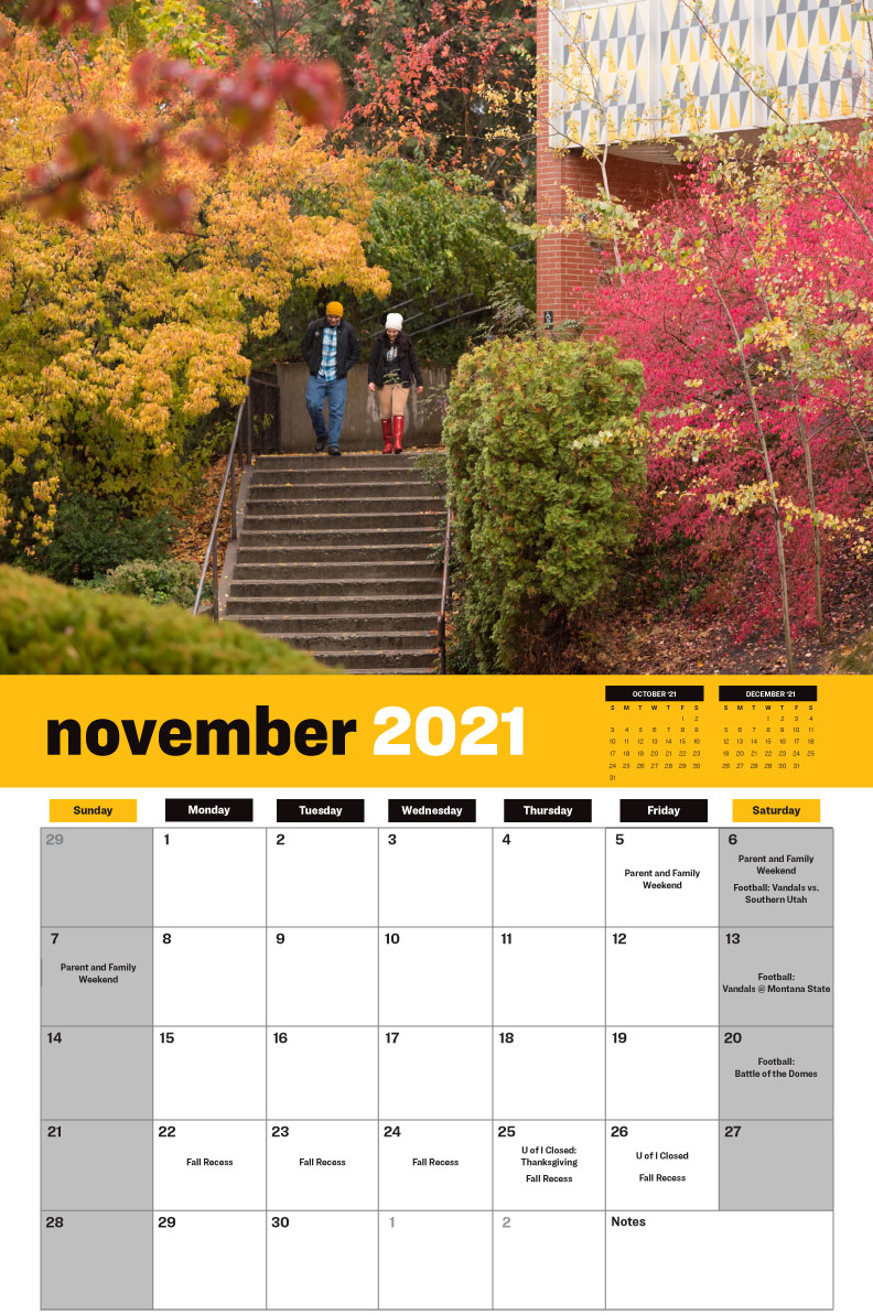 Vandal welcome calendar with students walking down the stairs in the fall.