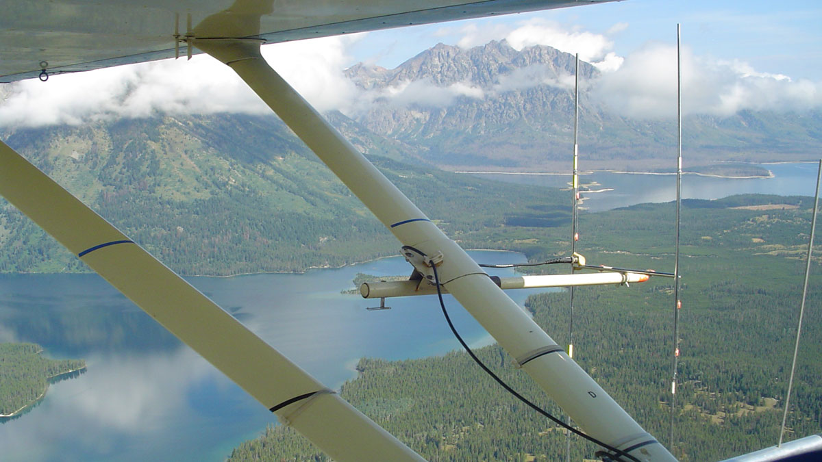 An aerial view of Coeur d'Alene Lake from an airplane.