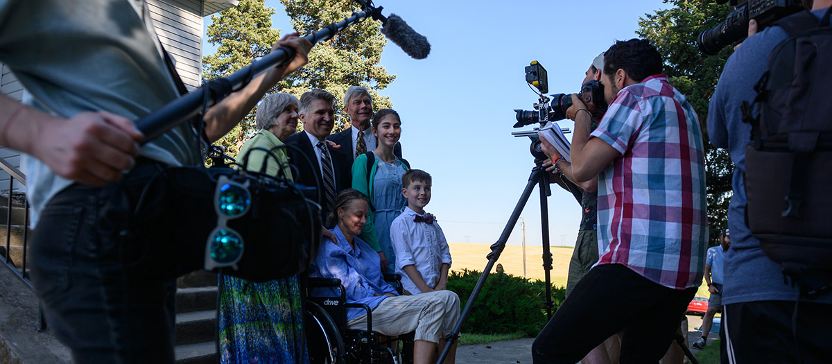 Students and faculty filming
