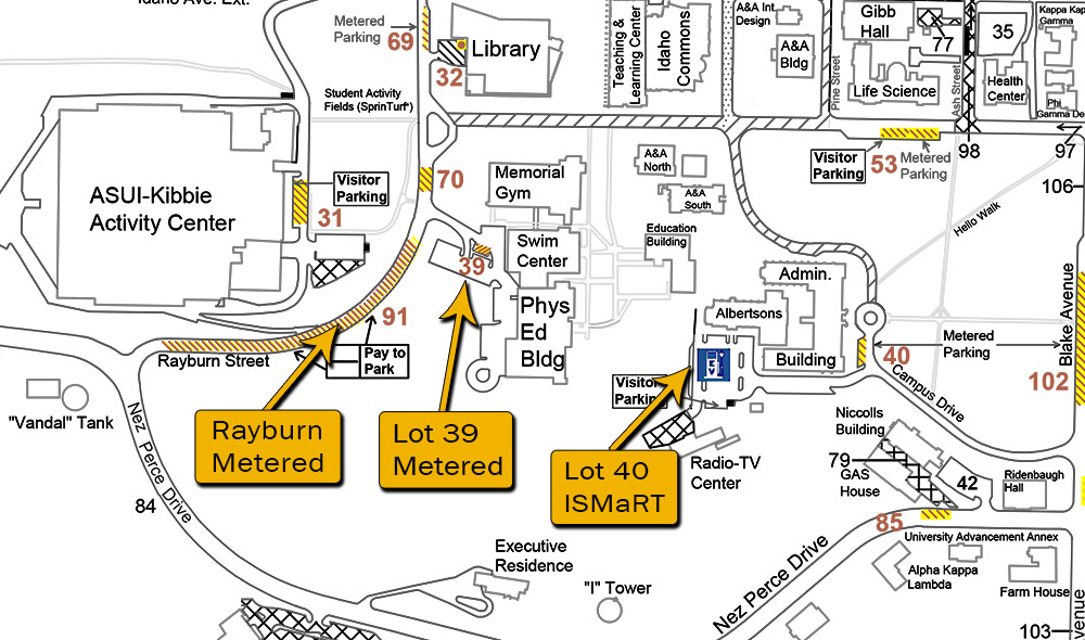Parking map demonstrating specific parking areas.