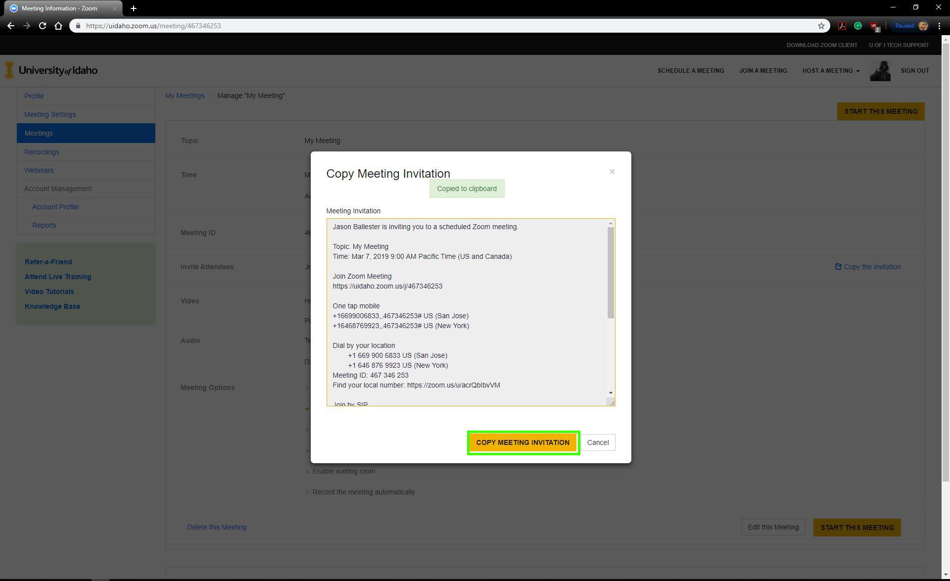 Zoom Info Screen Shot