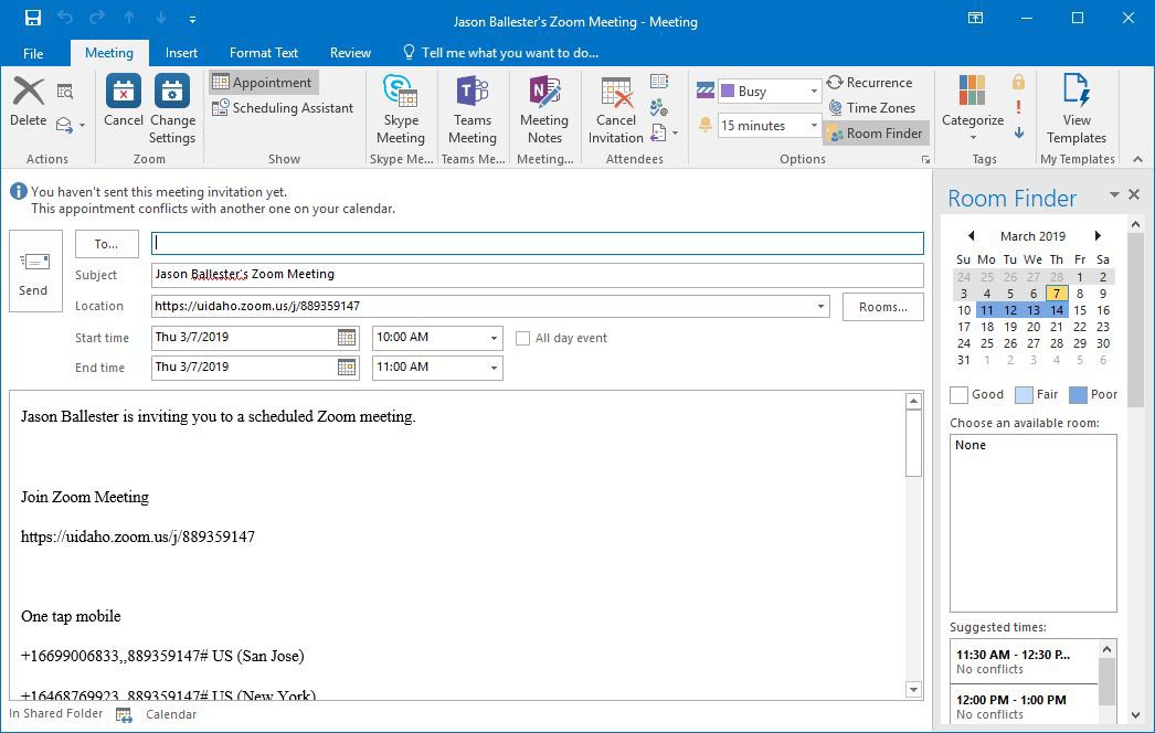 outlook event email