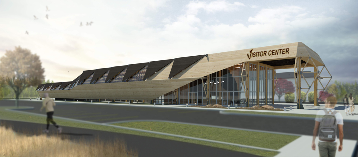 Giovanni Florenca’s architectural design incorporates a long building with triangular windows.