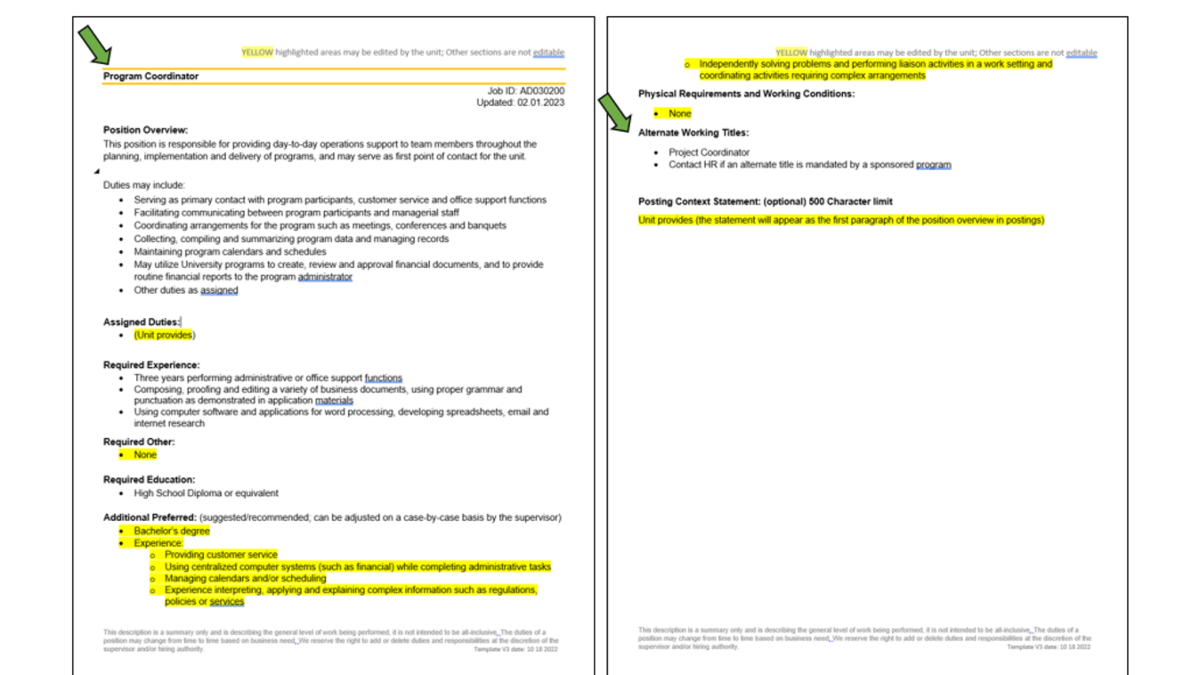 A example of a job families position template.
