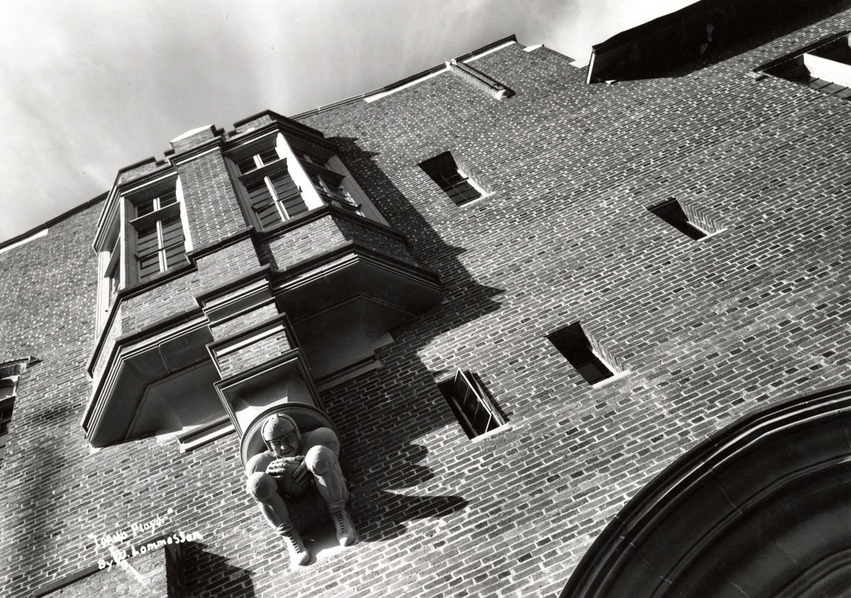 A gargoyle on Memorial Gym