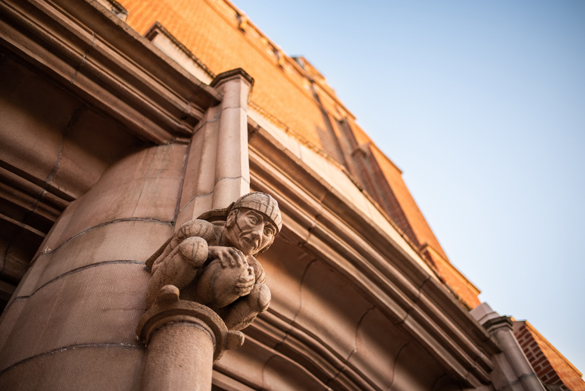 A gargoyle on Memorial Gym